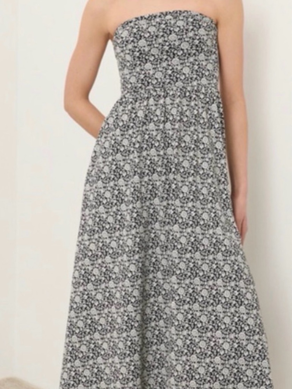 PACT ORGANIC STRAPLESS MIDI DRESS- BLACK/WHITE- MEDIUM